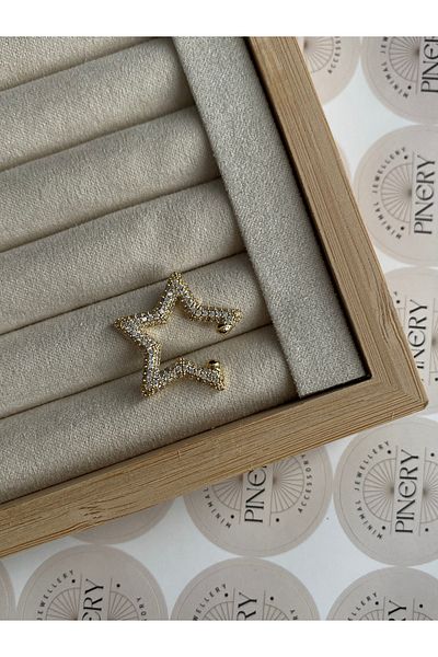 Pinery Jewels Women's Earcuff Cartilage Earrings with Star Stone Brass Plated Overlay