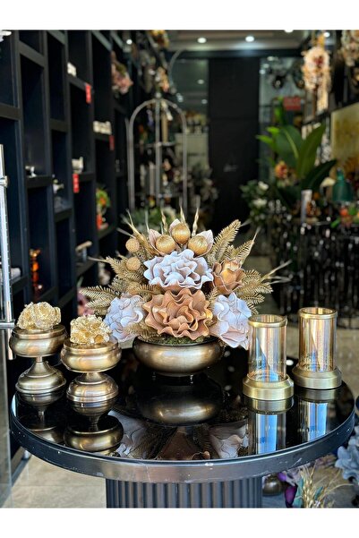 TASARIMHMODA Yapay Çiçekli Antik Yassı Vazo 5 Parça Set No:5