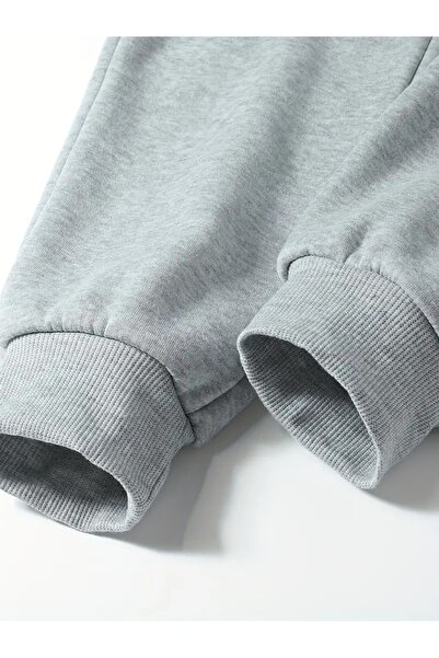 WOODROFFE Dear Kombini 2 τεμαχίων με στάμπα κάτω μέρος με κουκούλα ΓΚΡΙ Σετ αθλητική φόρμα Oversize Boyfirend