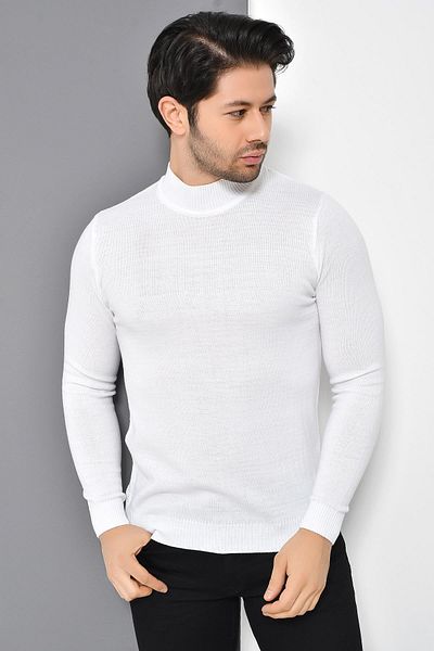 TENA MODA Ανδρικό Λευκό Μισό Πουλόβερ με Γυριστό Γιακά Basic Triko