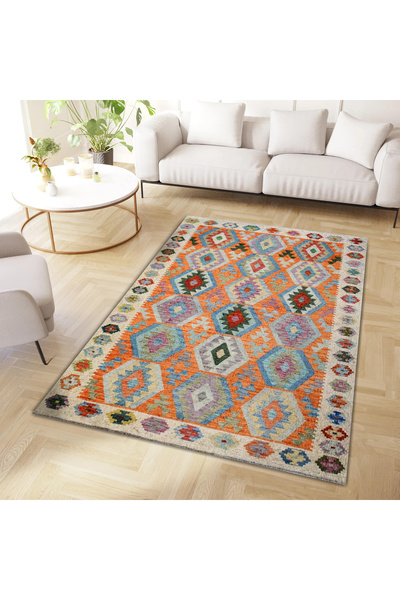 Rugs Modern Halı Mete Koleksiyonu Çok Renkli İskandinav Detaylı Geometrik Des...