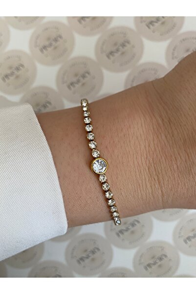 Pinery Jewels Oval Zirkon Taşlı Çelik Kararmaz Kelepçe Kadın Bileklik