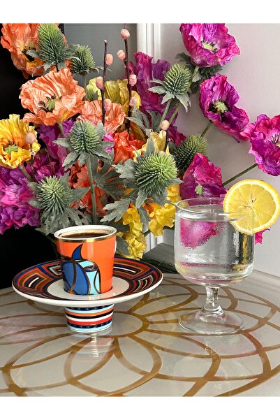 Edora Home فنجان قهوة تركي باليرمو (منقوش) 4 قطع لشخصين (لا يمكن وضعه في غسال...