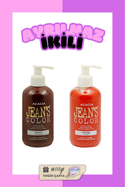 Acacia Jeans Color Ayrılmaz Ikili Boya Seti - Gün Batımı + Turuncu + Hediye T...
