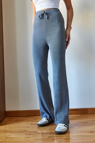 Bianco Lucci Gerippte Damenhose mit weitem Bein und Bindegürtel 60251888