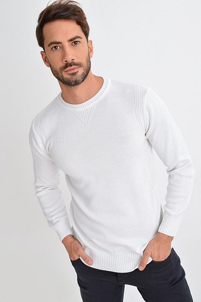 TENA Pulover alb pentru bărbați, tricotaj de bază, cu gât crew