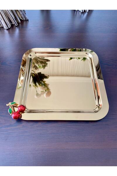 atabey home collection 2 ADET Kahve & Çay & Sunum Tepsisi Gold Tepsi Kiraz Dökümlü