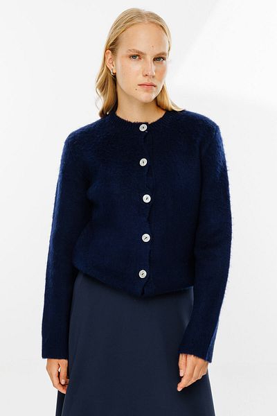Hooopstore Cardigan bleumarin cu textura premium cu pene