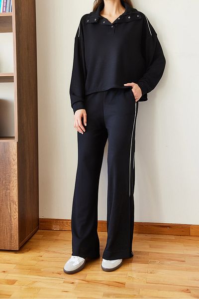 Bianco Lucci Damen-Set aus Modal-Stoff mit Kragen und Druckknopfverschluss 60351111