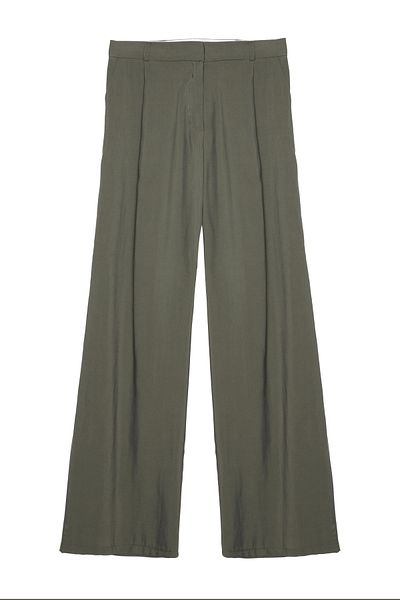 Quzu Khaki Colored Palazzo Fabric Trousers