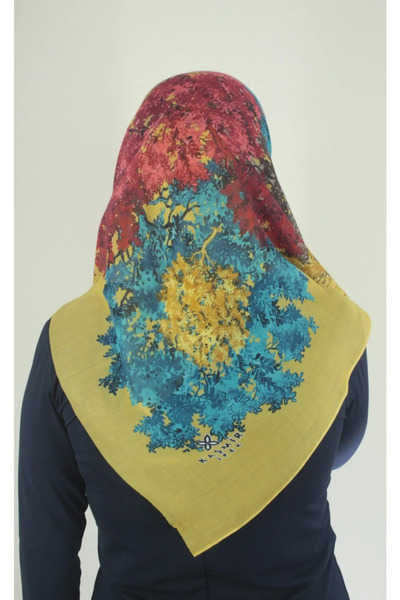 Blue Trend كتابة تطريز كشمير منقوشة بالحرير الأصفر - 014