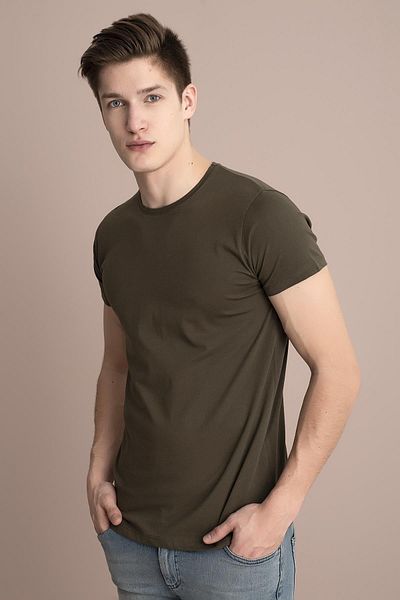 TENA Ανδρικό μπλουζάκι Χακί Basic - Crew Neck