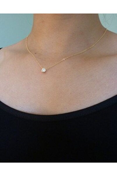 SARIASLAN Tek Taş Kolye 14 Ayar Altın Renk 925 Ayar Gümüş