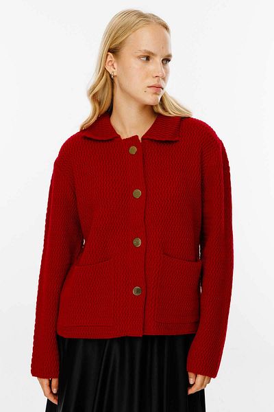 Hooopstore Shirt Collar Buttoned Red Cardigan