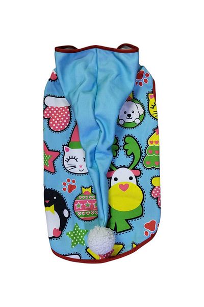 Lili Cowl Christmas Themed Blue Cat with Fleece Inside - Dog Outfit
