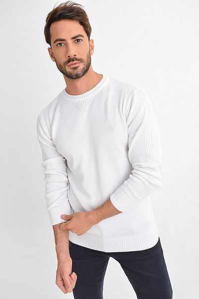 TENA Pulover alb pentru bărbați, tricotaj de bază, cu gât crew