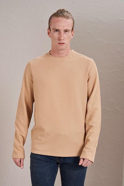 TENA Ανδρικό φούτερ σε μπεζ Crew Neck Waffle