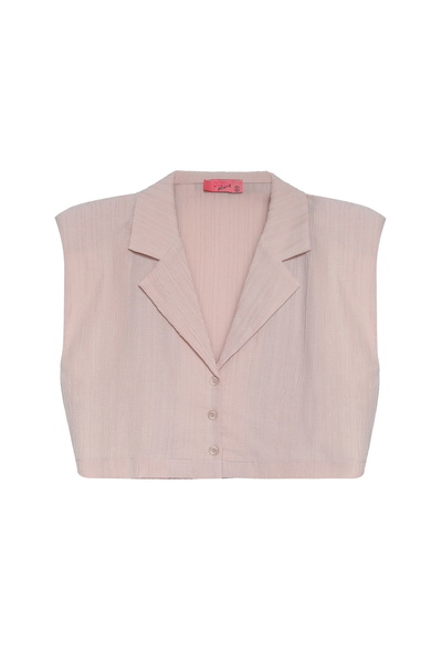 Quzu Vatka Detaylı Düğmeli Crop Gömlek Bej