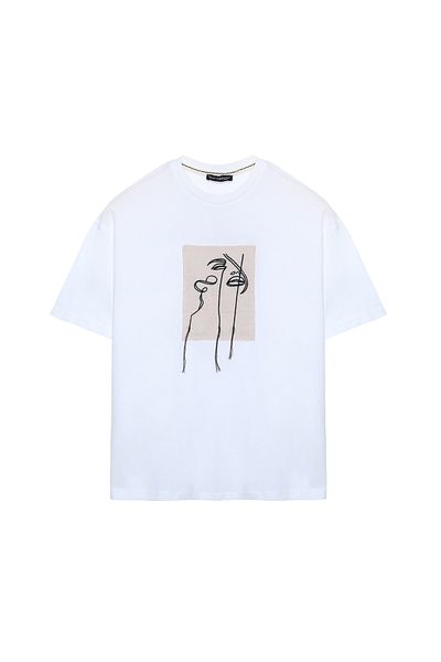 Quzu Ecru T-Shirt - Applique Detailed