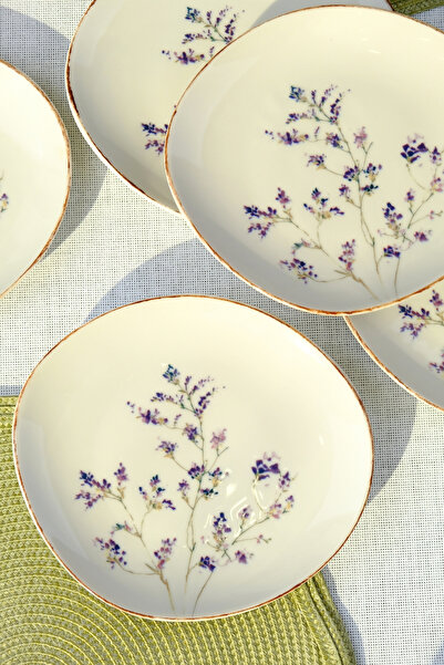 tabakevi Plate House Porcelain Pebble Lilac Cake Set 19X21Cm 6 Pieces