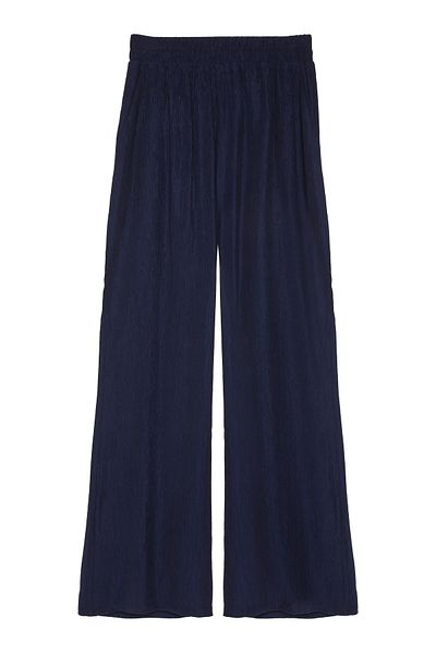 Quzu Elastic Waist Wide Leg Trousers Navy Blue