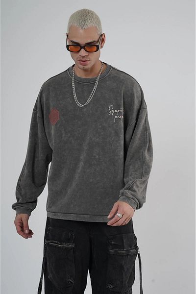 Butik TREND WE Crew Neck Μπροστινό και Πίσω Φούτερ Unisex με στάμπα που πλένεται