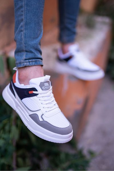OBAY LİFE Men's White Gray Thick Sole Daily Comfortable Sports Shoes Nbr0990