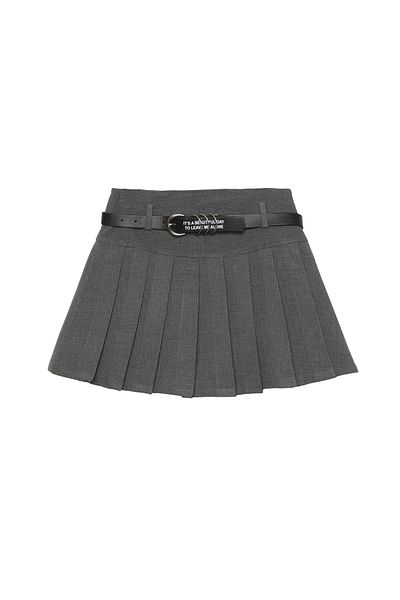 Quzu Fustă mini plisată cu curea gri închis