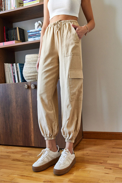 Bianco Lucci Women's Cargo Pocket Trousers with Elastic Waist 36314 60351093