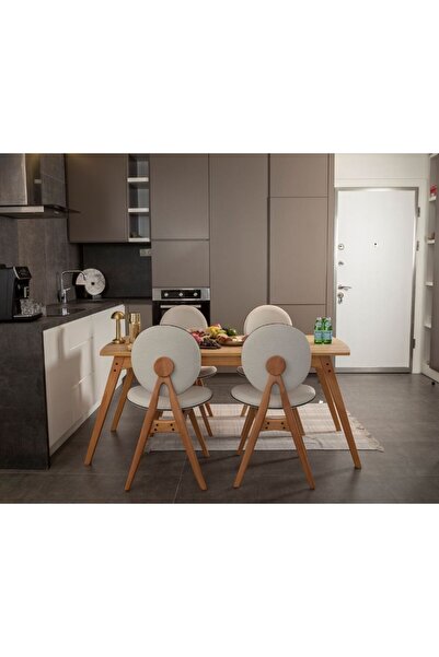 AVOKADO MOBİLYA Touch Iskandinav Meşe Iskelet 4 Sandalye 1 Masa Salon Mutfak ...