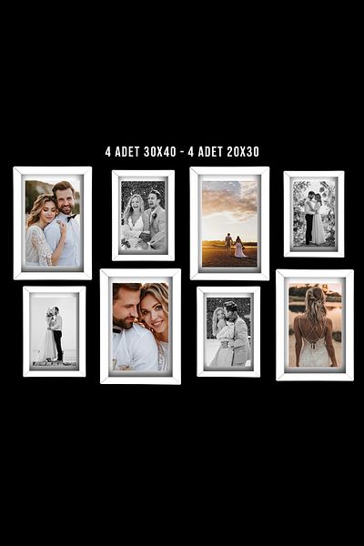 yhfoto Cadru alb multiplu - Rama foto din lemn MDF PVC - 4 buc 30x40 - 4 buc 20x30