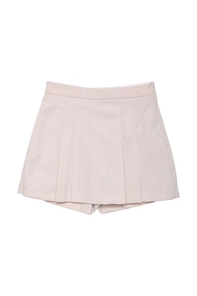 Quzu Beige Shorts Skirt - Pleat Detailed