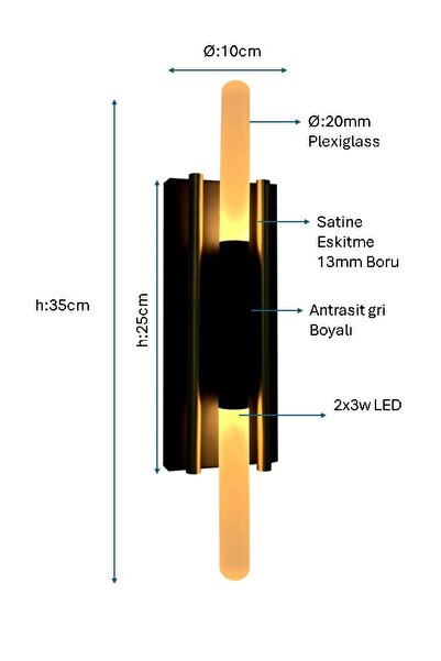 pulchino Antrasit Gri Led Modern Duvar Apliği Plc-1246-ap-grı