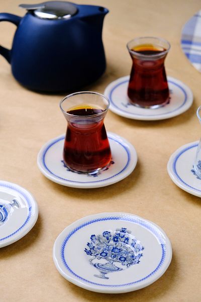 tabakevi Tabak House Porcelain Fulya Antique Tea Cup Set 12 Pieces for 6 People