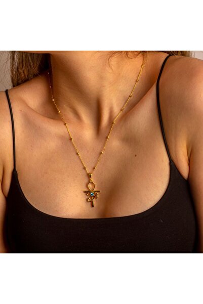 Işıltı Silver 925 Gümüş | Toplu Zincirli Göz Detaylı Ankh Kolye