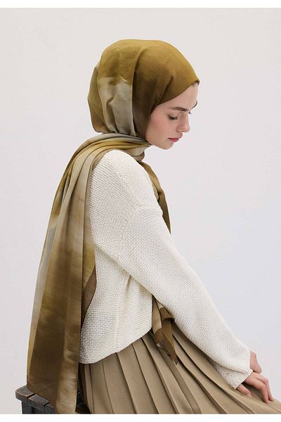 Fresh Olive Green Tie-Dye Patterned Shawl