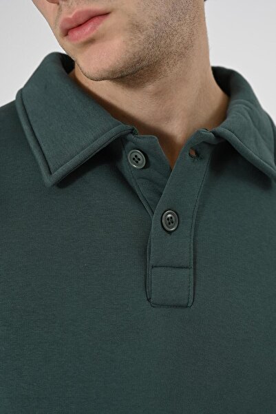 Dembu 2 İplik Polo Yaka Sweatshirt Yeşil