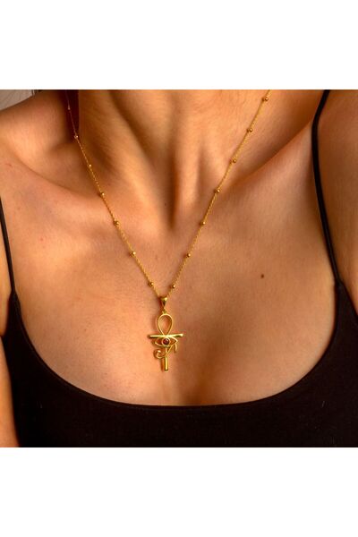 Işıltı Silver 925 Gümüş | Toplu Zincirli Göz Detaylı Ankh Kolye