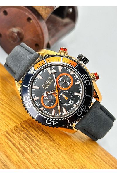 MICHAEL TOMMY 5 Atm Waterproof Steel Case Leather Cord Men's Wristwatch