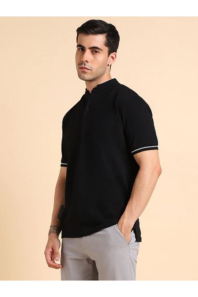 Dennis Lingo By Styli Contrast Trim Mandarin Collar Polo