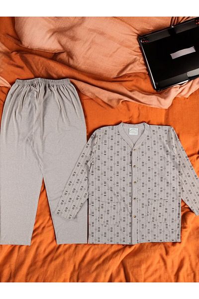 yenteks Men's Buttoned Front Oversize Pajama Set