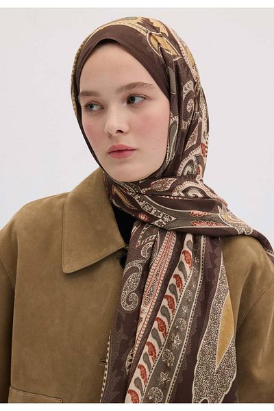 Fresh Coffee Color Evrin Patterned Shawl