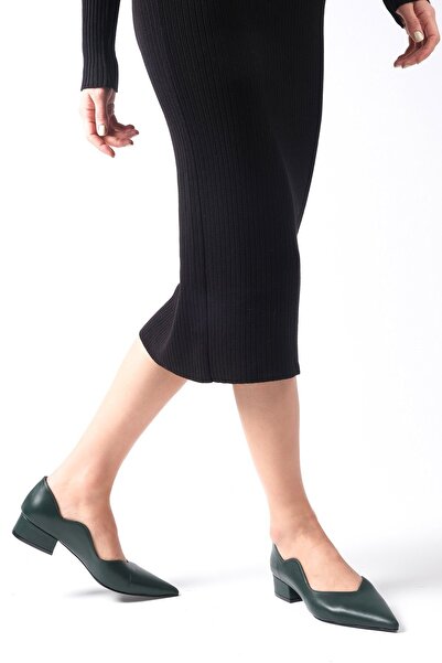 Mio Gusto Gloria Genuine Leather Green Color Women's Low Heel Shoes