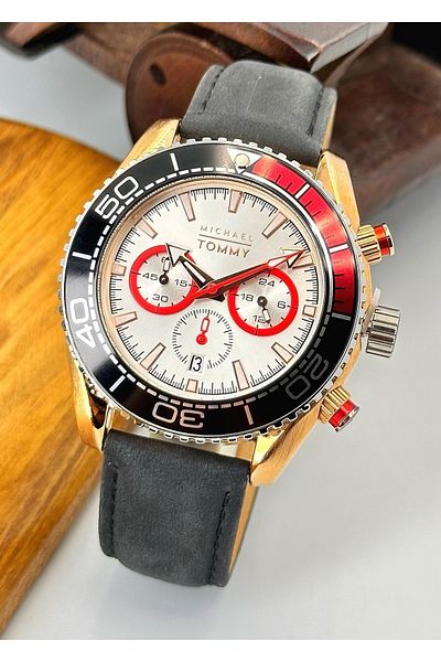 MICHAEL TOMMY 5 Atm Waterproof Steel Case Leather Cord Men's Wristwatch