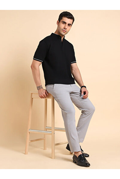 Dennis Lingo By Styli Contrast Trim Mandarin Collar Polo