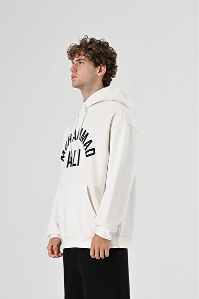 Dembu Muhammed Ali Tasarım Kapüşonlu Beyaz 3 İplik Şardonlu Sweat 24'