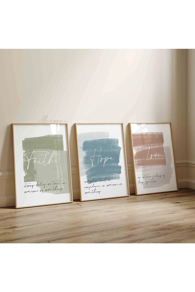 woodhomeworks Ahşap Çerçeveli 3 Lü Soyut Tablo Home Ev Salon Oturma Odası Yat...