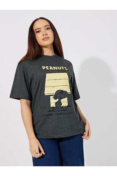 Styli Acid Wash Peanuts Graphic Oversized T-Shirt