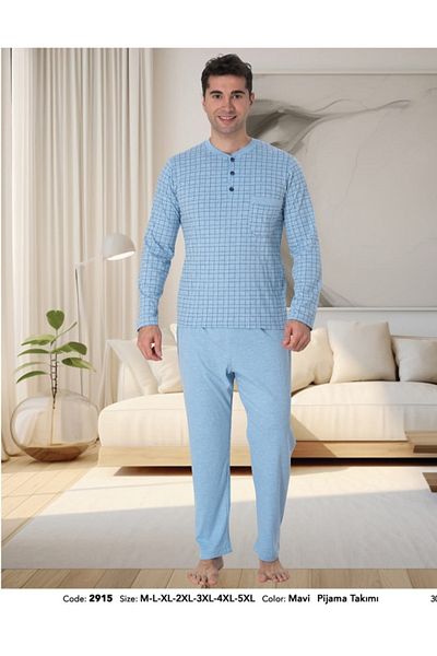 Mecit Pijama Ανδρικό γιακά με κουμπιά μεγάλου μεγέθους, μακρυμάνικο εσωτερικό, 100% βαμβάκι για το χειμώνα