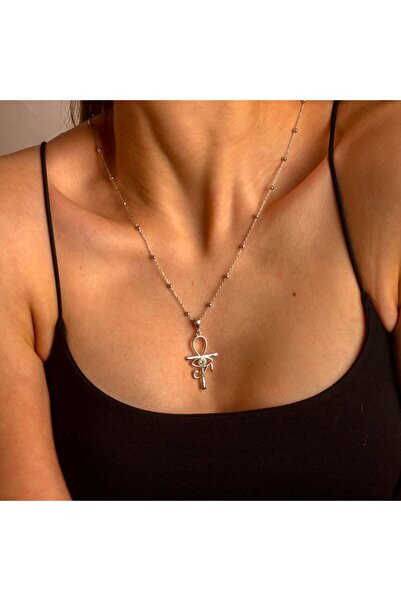 Işıltı Silver 925 Gümüş | Toplu Zincirli Göz Detaylı Ankh Kolye